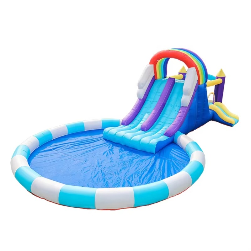 Kids Outdoor Slide - Toboggan aquatique gonflable géant arc-en-ciel pour