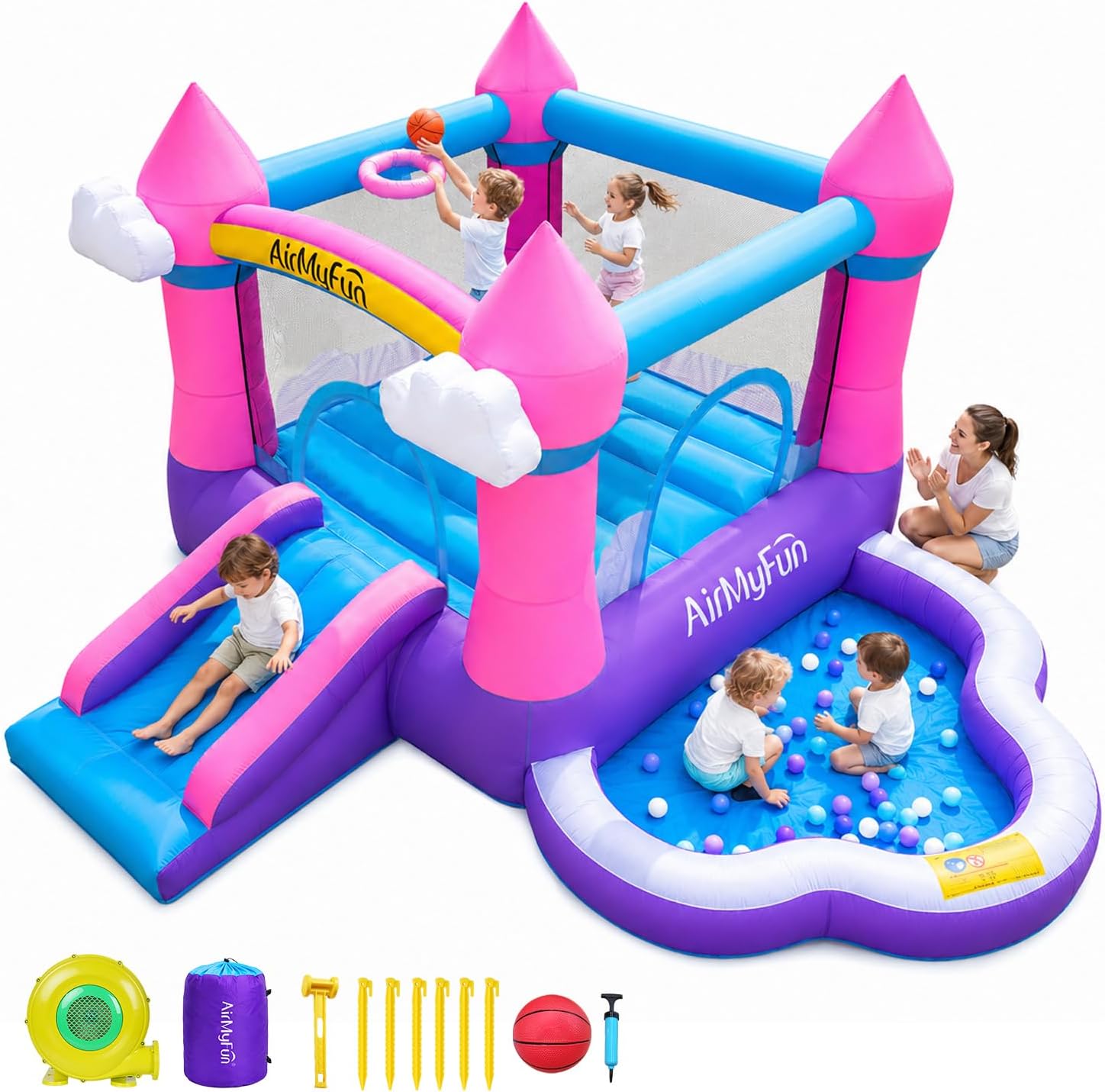 Kids Outdoor Slide - Château gonflable rose pour enfants de