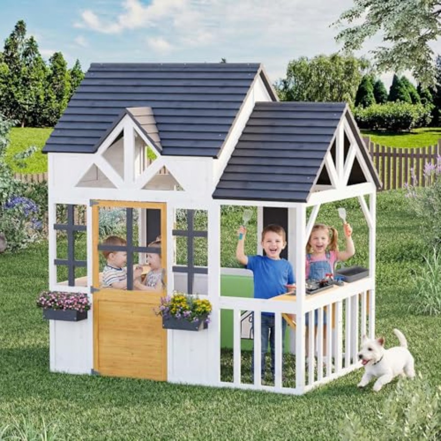 Kids Outdoor House With Kitchen - Maison de jeu en bois d'extérieur