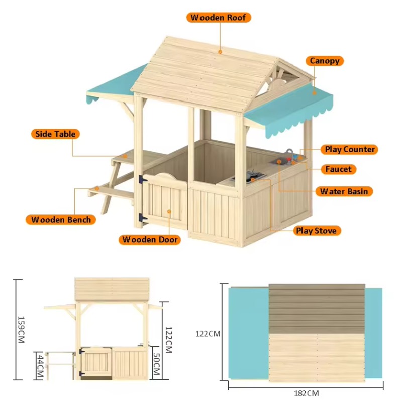 Maison de jeu en bois pour enf - Kids Outdoor House With Kitchen avis et prix
